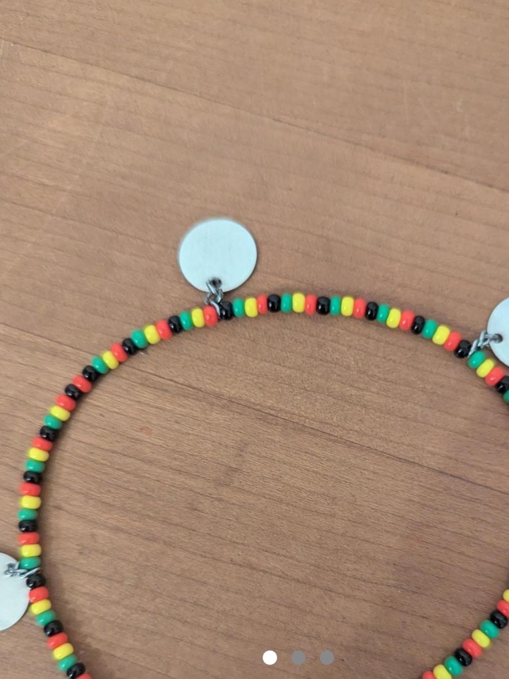 Beaded Rasta Color Disc Anklet - Multicolor Handcrafted - Picture 2 of 4